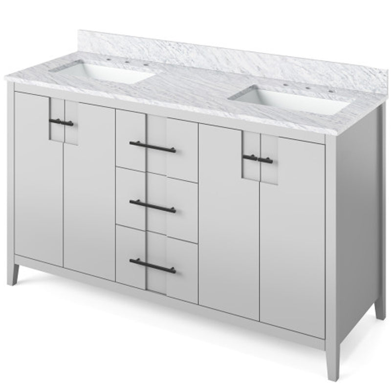 Jeffrey Alexander 60" Katara Vanity Double bowl with White Carrara Marble Vanity Top