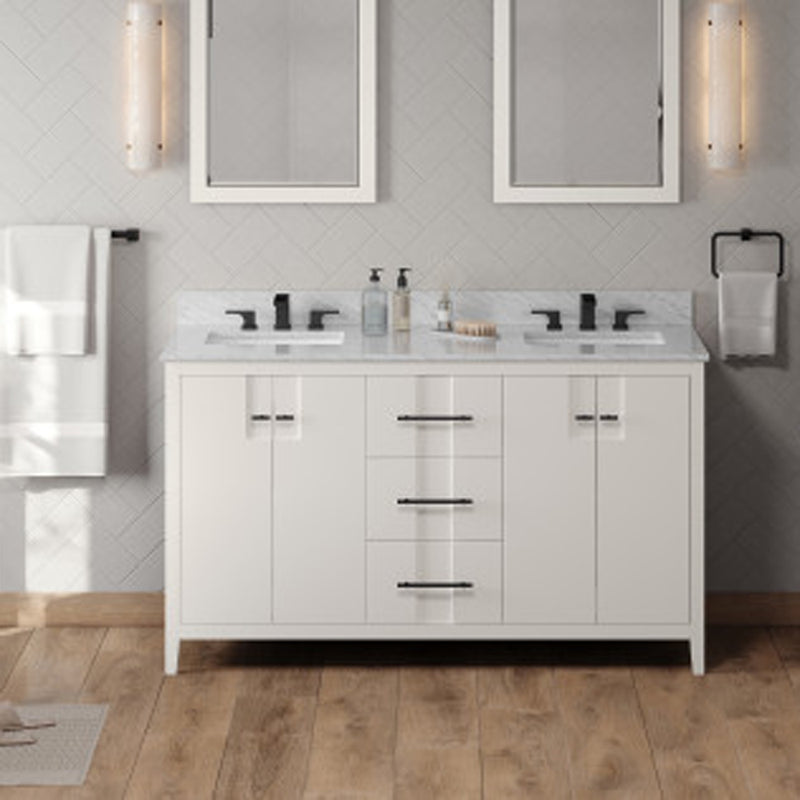 Jeffrey Alexander 60" Katara Vanity with Double bowl White Carrara Marble Vanity Top