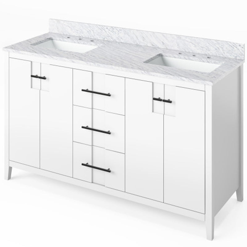 Jeffrey Alexander 60" Katara Vanity with Double bowl White Carrara Marble Vanity Top