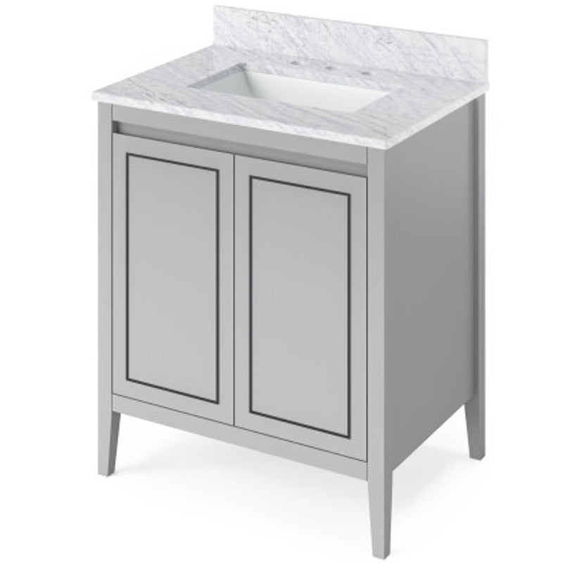 Jeffrey Alexander 30" Grey Percival with White Carrara Marble Vanity Top