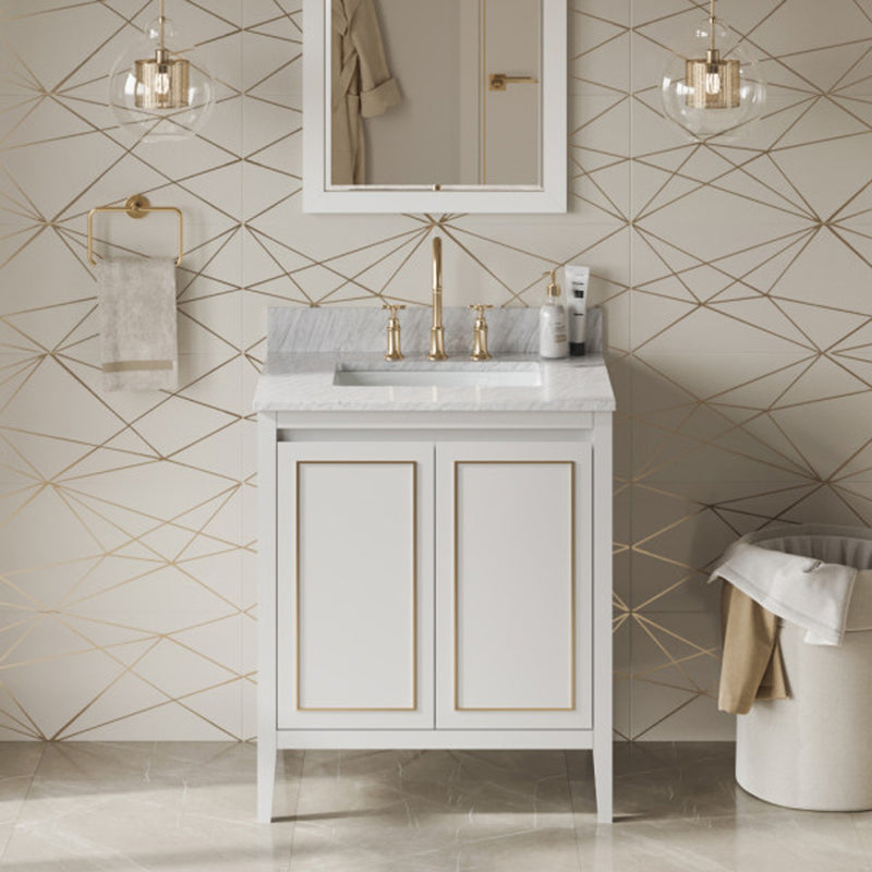 Jeffrey Alexander 30" White Percival with White Carrara Marble Vanity Top