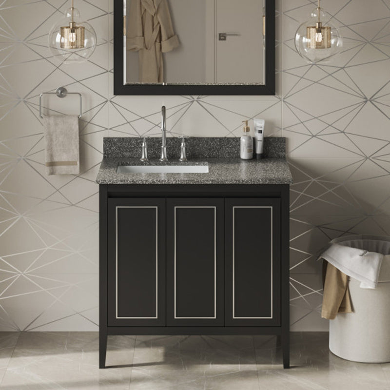 Jeffrey Alexander 36" Black Percival left offset with Boulder Cultured Marble Vanity Top