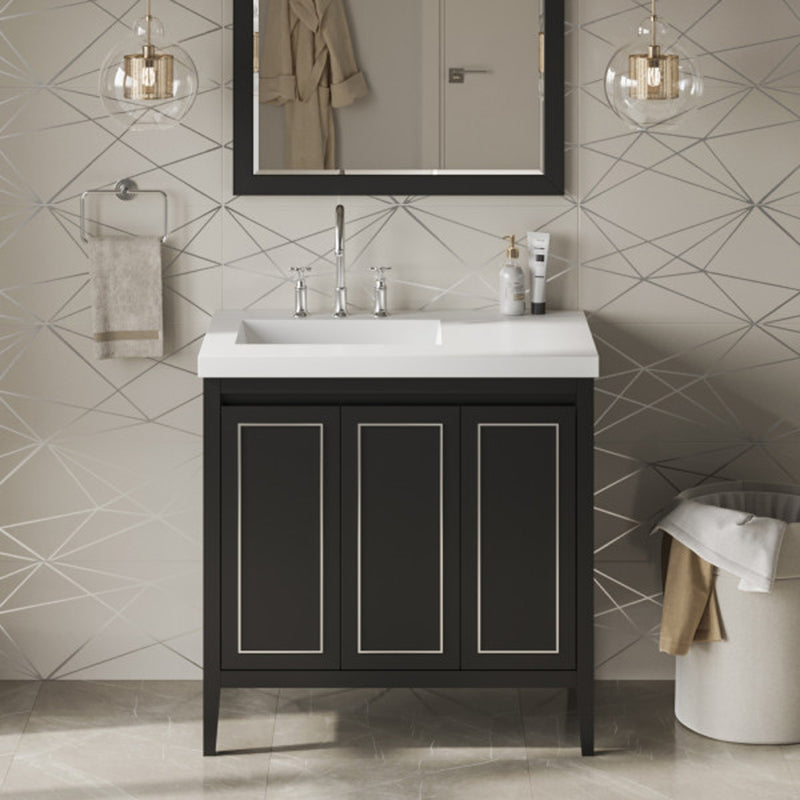 Jeffrey Alexander 36" Black Percival left offset with Lavante Cultured Marble Vessel Vanity Top