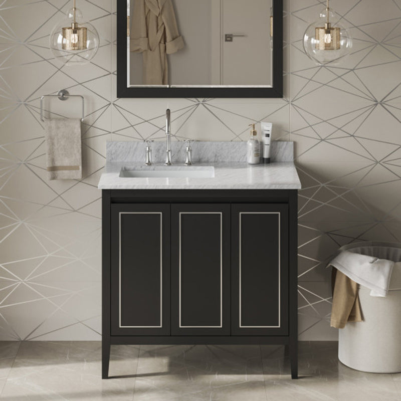 Jeffrey Alexander 36" Black Percival left offset with White Carrara Marble Vanity Top