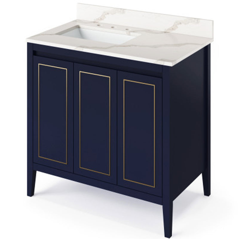 Jeffrey Alexander 36" Hale Blue Percival left offset with Calacatta Vienna Quartz Vanity Top