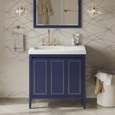 Jeffrey Alexander 36" Hale Blue Percival left offset with Lavante Cultured Marble Vessel Vanity Top