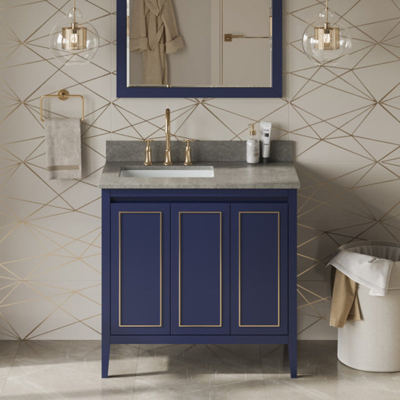 Jeffrey Alexander 36" Hale Blue Percival left offset with Steel Grey Cultured Marble Vanity Top