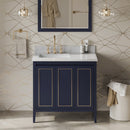 Jeffrey Alexander 36" Hale Blue Percival left offset with White Carrara Marble Vanity Top