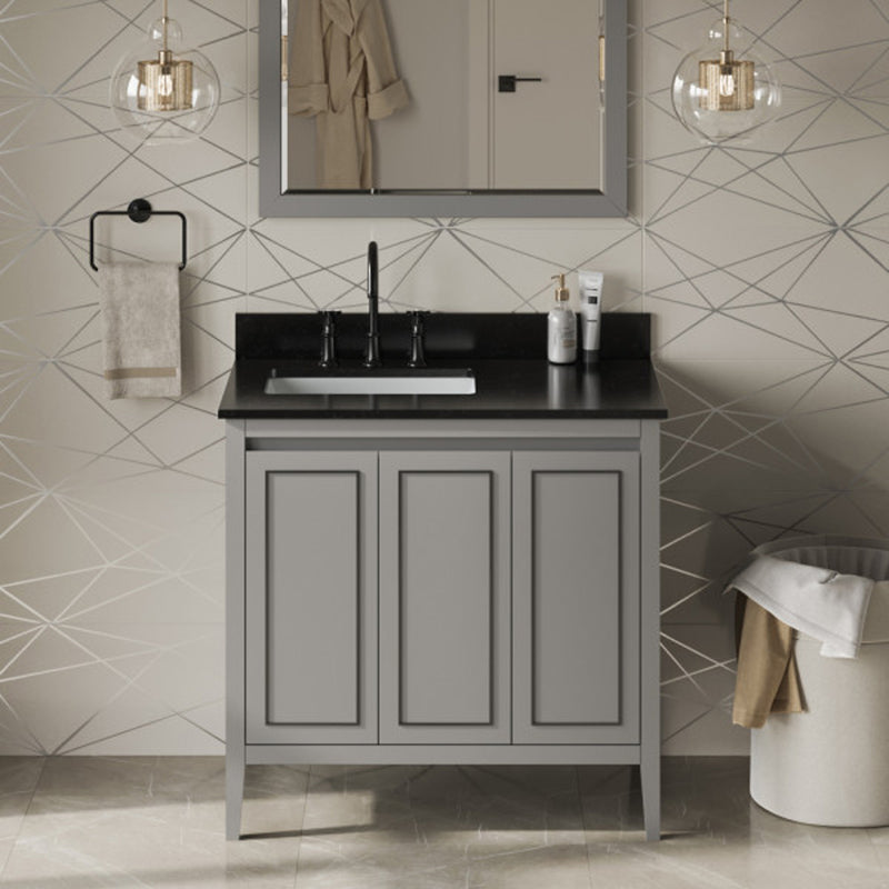 Jeffrey Alexander 36" Grey Percival left offset with Black Granite Vanity Top