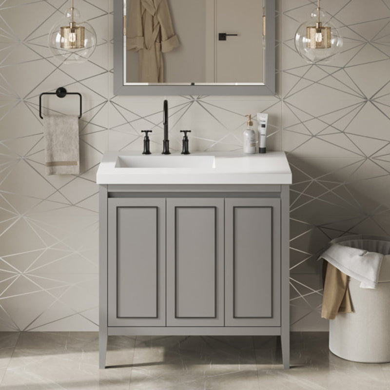 Jeffrey Alexander 36" Grey Percival left offset with Lavante Cultured Marble Vessel Vanity Top