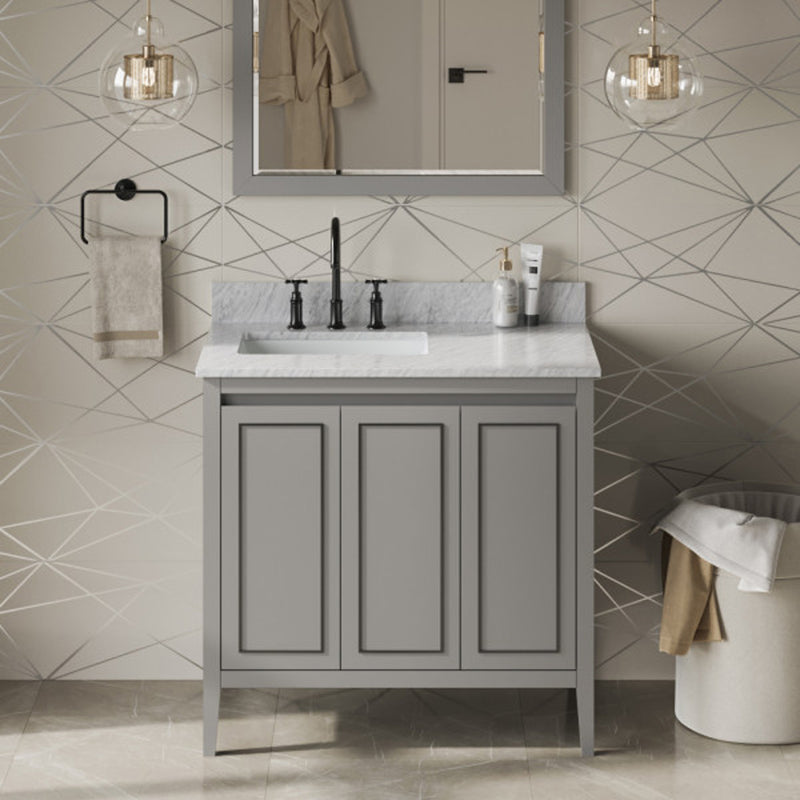 Jeffrey Alexander 36" Grey Percival left offset with White Carrara Marble Vanity Top