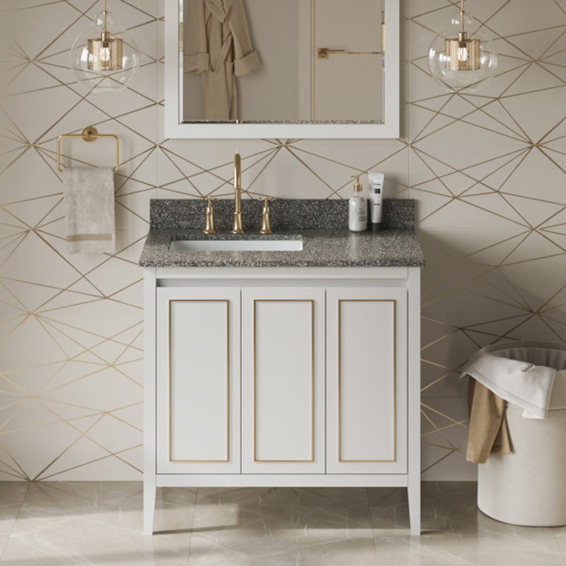 Jeffrey Alexander 36" White Percival left offset with Boulder Cultured Marble Vanity Top