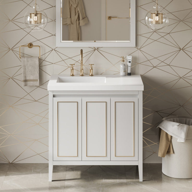 Jeffrey Alexander 36" White Percival left offset with Lavante Cultured Marble Vessel Vanity Top