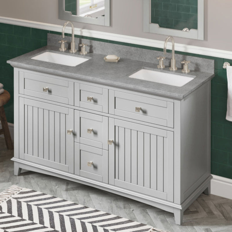 Jeffrey Alexander 60" Gray Savino Vanity Double Bowl Steel Gray Cultured Marble Vanity Top Two Undermount Rectangle Bowls VKITSAV60GRSGR