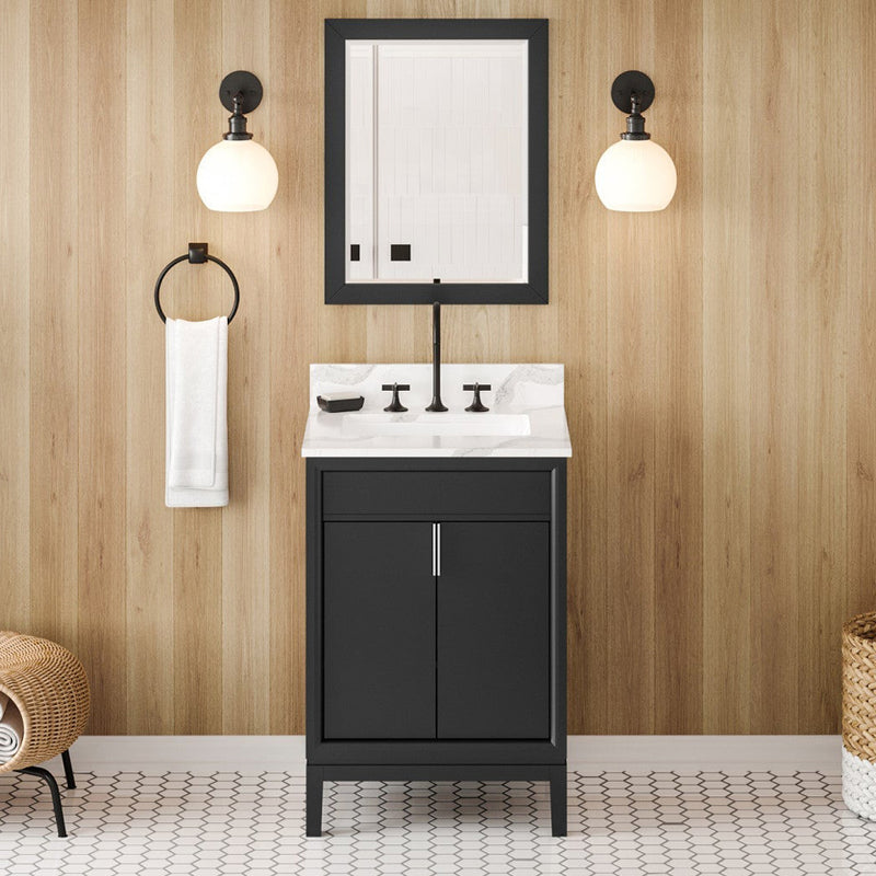 Jeffrey Alexander 24" Black Theodora with Calacatta Vienna Quartz Vanity Top