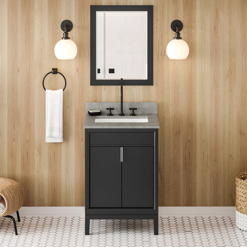 Jeffrey Alexander 24" Black Theodora with Steel Grey Cultured Marble Vanity Top