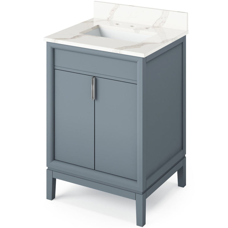 Jeffrey Alexander 24" Blue Steel with Theodora Calacatta Vienna Quartz Vanity Top