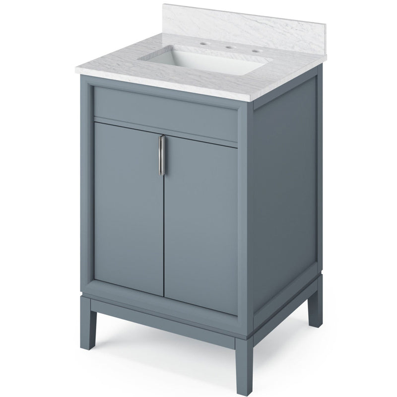 Jeffrey Alexander 24" Blue Steel Theodora with White Carrara Marble Vanity Top