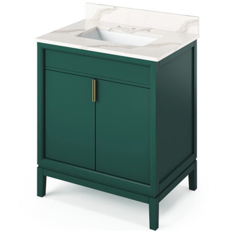 Jeffrey Alexander 30" Forest Green Theodora with Calacatta Vienna Quartz Vanity Top