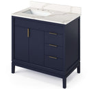 Jeffrey Alexander 36" Hale Blue Theodora left offset with Calacatta Vienna Quartz Vanity Top Rectangle Bowl