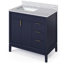 Jeffrey Alexander 36" Hale Blue Theodora left offset with White Carrara Marble Vanity Top