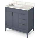 Jeffrey Alexander 36" Blue Steel Theodora left offset with Calacatta Vienna Quartz Vanity Top Rectangle Bowl