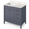 Jeffrey Alexander 36" Blue Steel Theodora left offset with Calacatta Vienna Quartz Vanity Top Rectangle Bowl