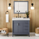 Jeffrey Alexander 36" Blue Steel Theodora left offset with Lavante Cultured Marble Vessel Vanity Top