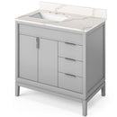 Jeffrey Alexander 36" Grey Theodora left offset with Calacatta Vienna Quartz Vanity Top Rectangle Bowl