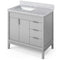 Jeffrey Alexander 36" Grey Theodora left offset with White Carrara Marble Vanity Top Rectangle Bowl