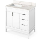 Jeffrey Alexander 36" White Theodora left offset with Calacatta Vienna Quartz Vanity Top Rectangle Bowl