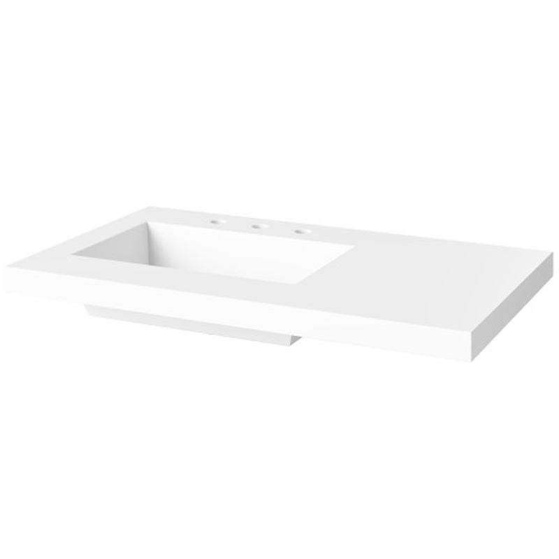 Jeffrey Alexander 36" White Theodora left offset with Lavante Cultured Marble Vessel Vanity Top Rectangle Bowl