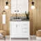 Jeffrey Alexander 36" White Theodora left offset with Steel Grey Cultured Marble Vanity Top