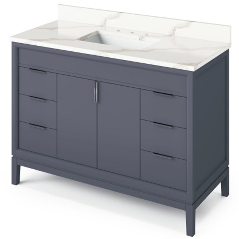 Jeffrey Alexander 48" Blue Steel Theodora with Calacatta Vienna Quartz Vanity Top Rectangle Bowl