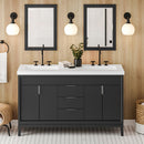 Jeffrey Alexander 60" Black Theodora Double bowl with Lavante Cultured Marble Vessel Vanity Top