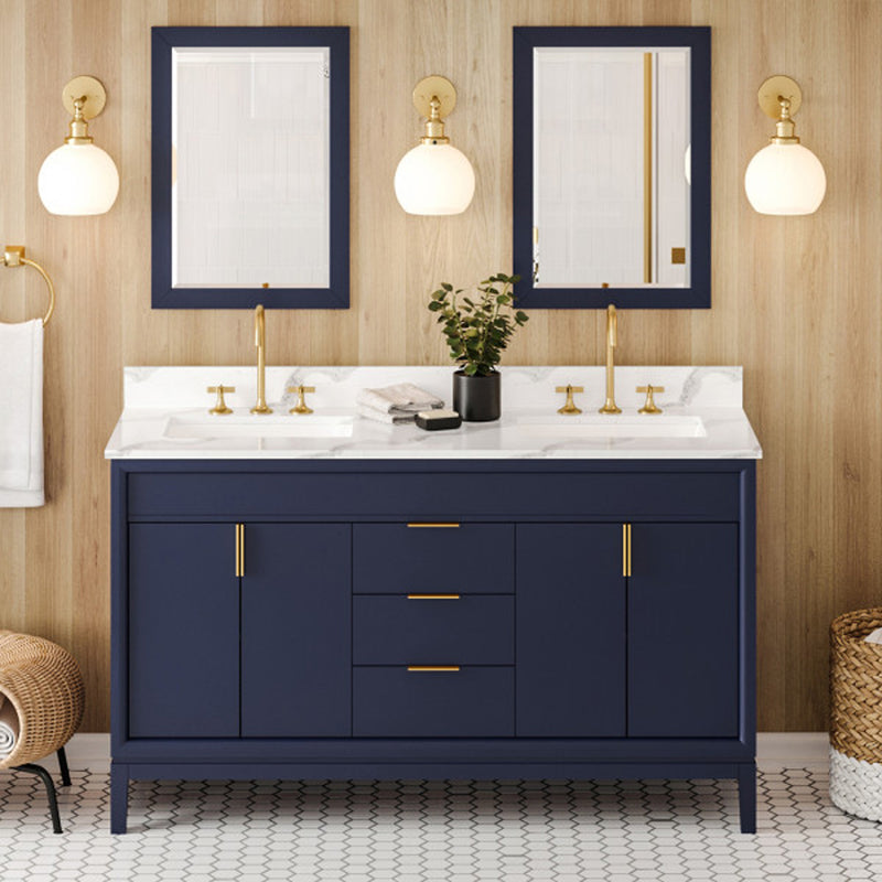 Jeffrey Alexander 60" Hale Blue Theodora Double bowl with Calacatta Vienna Quartz Vanity Top