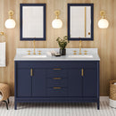 Jeffrey Alexander 60" Hale Blue Theodora Vanity Double bowl with White Carrara Marble Vanity Top