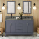 Jeffrey Alexander 60" Blue Steel Theodora Double bowl with Boulder Cultured Marble Vanity Top