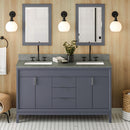 Jeffrey Alexander 60" Blue Steel Theodora Vanity Double bowl with Steel Grey Cultured Marble Vanity Top