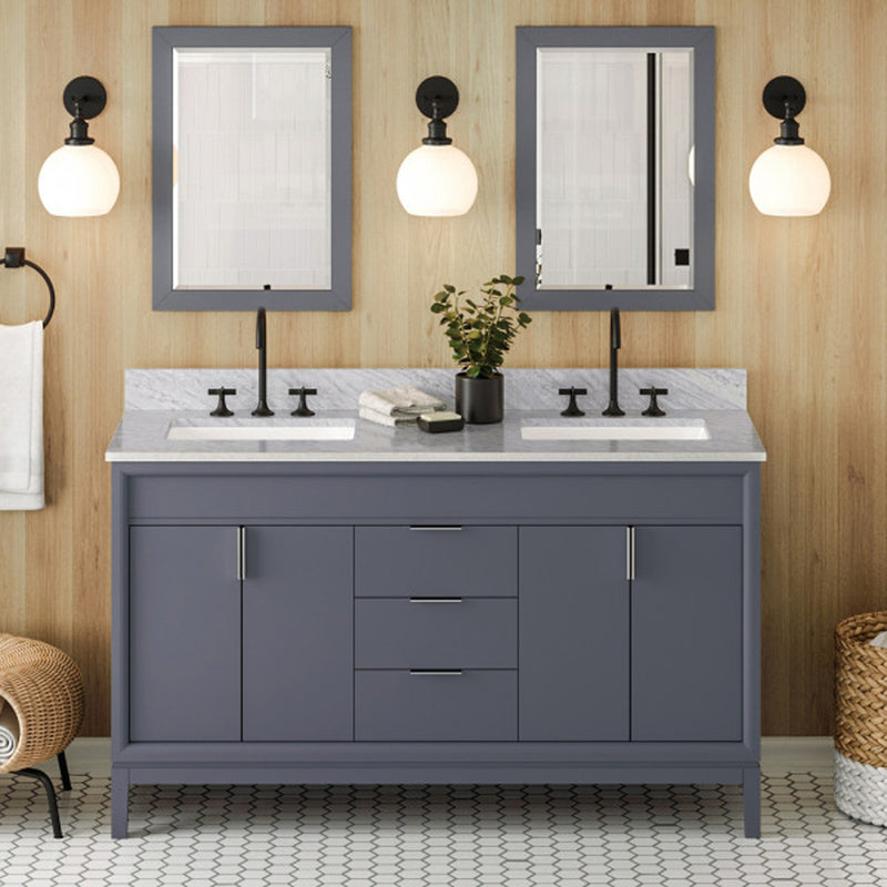 Jeffrey Alexander 60" Blue Steel Theodora Double bowl with White Carrara Marble Vanity Top