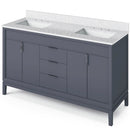 Jeffrey Alexander 60" Blue Steel Theodora Double bowl with White Carrara Marble Vanity Top