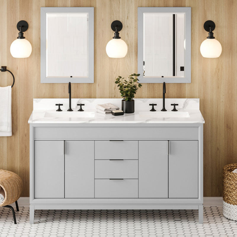 Jeffrey Alexander 60" Grey Theodora Vanity Double bowl with Calacatta Vienna Quartz Vanity Top