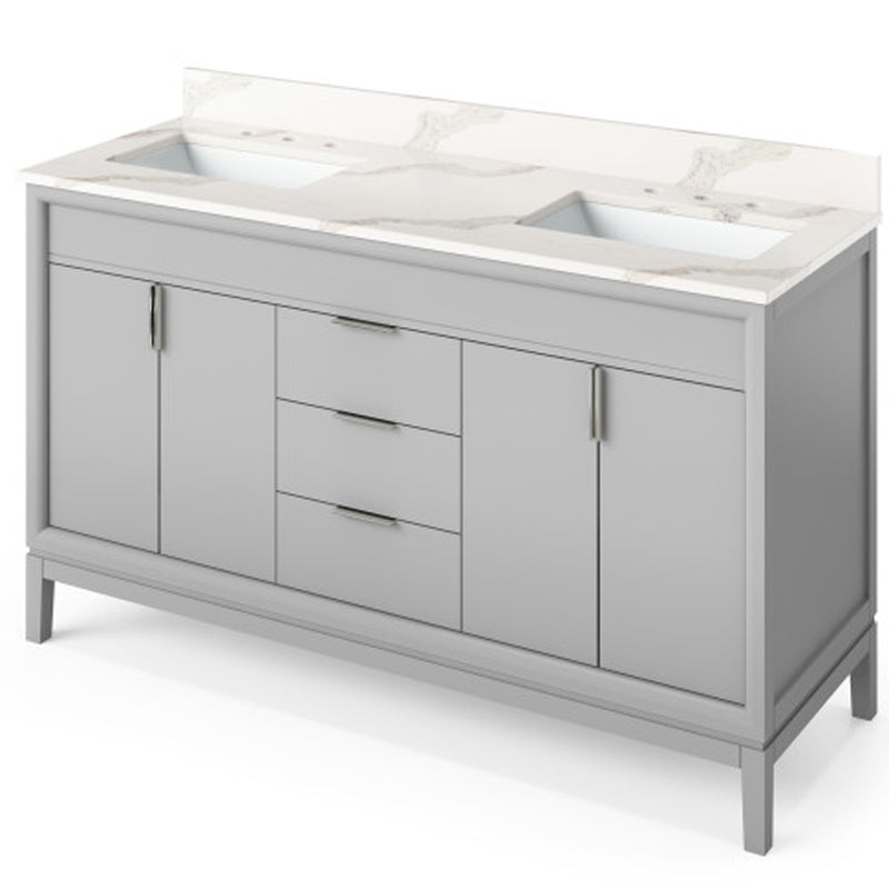 Jeffrey Alexander 60" Grey Theodora Vanity Double bowl with Calacatta Vienna Quartz Vanity Top