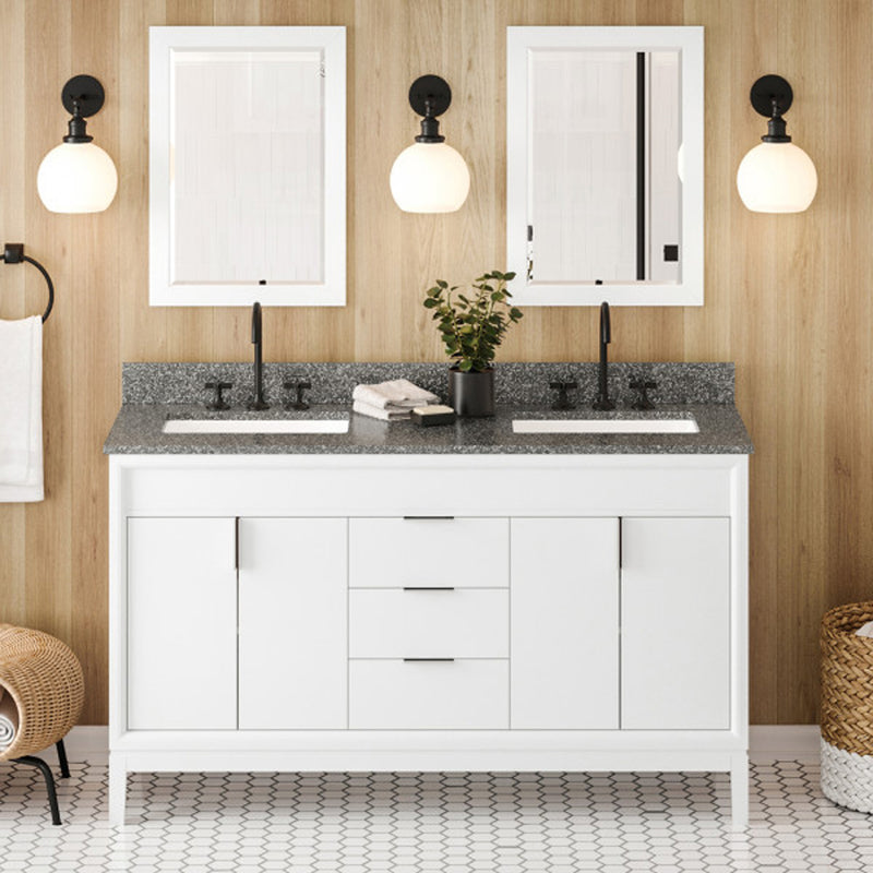 Jeffrey Alexander 60" White Theodora Vanity Double bowl with Boulder Cultured Marble Vanity Top