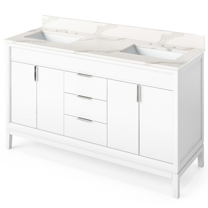 Jeffrey Alexander 60" White Theodora Vanity Double bowl with Calacatta Vienna Quartz Vanity Top