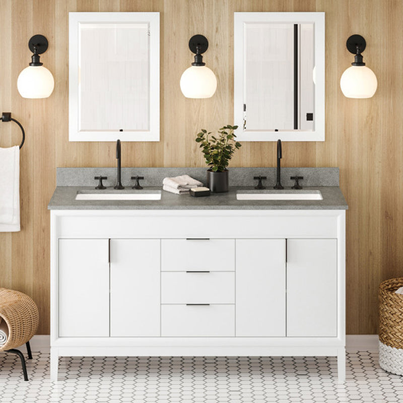 Jeffrey Alexander 60" White Theodora Double bowl with Steel Grey Cultured Marble Vanity Top