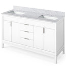 Jeffrey Alexander 60" White Theodora Double bowl with White Carrara Marble Vanity Top