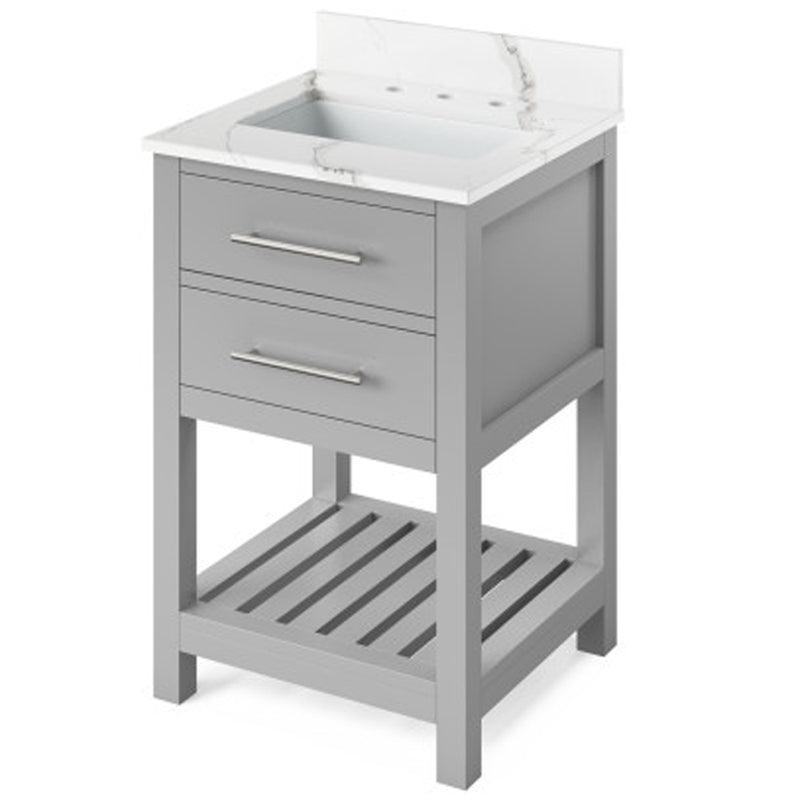 Jeffrey Alexander 24" Gray Wavecrest Vanity Calacatta Vienna Quartz Vanity Top Undermount Rectangle Bowl VKITWAV24GRCQR