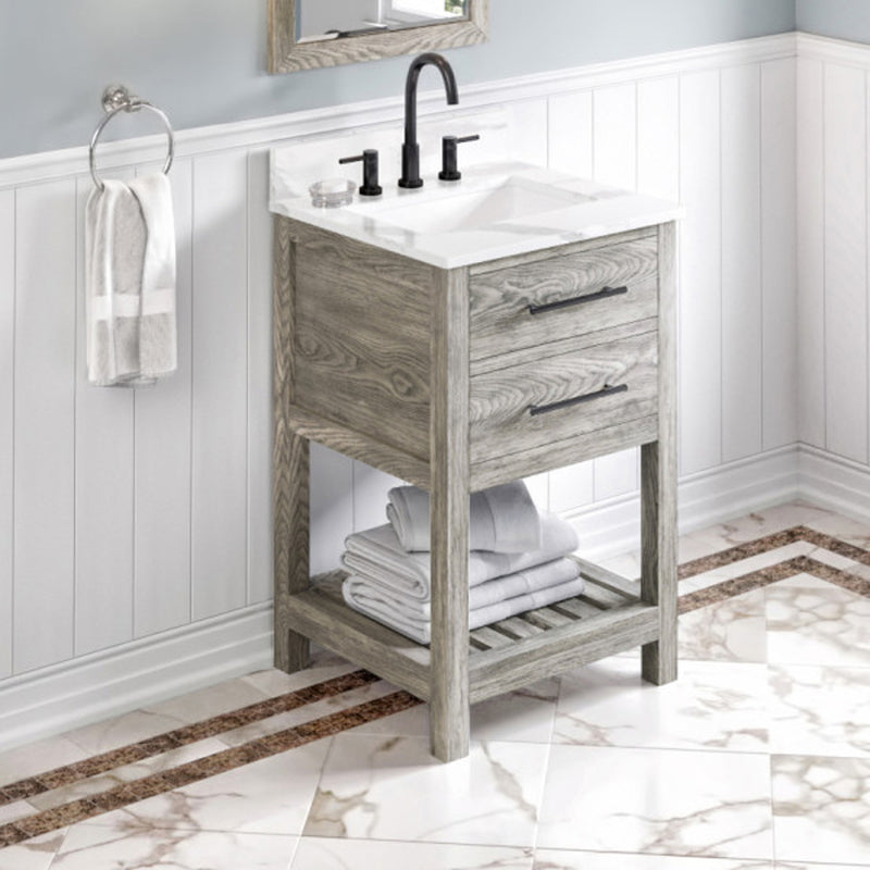 Jeffrey Alexander 24" Weathered Grey Wavecrest with Calacatta Vienna Quartz Vanity Top