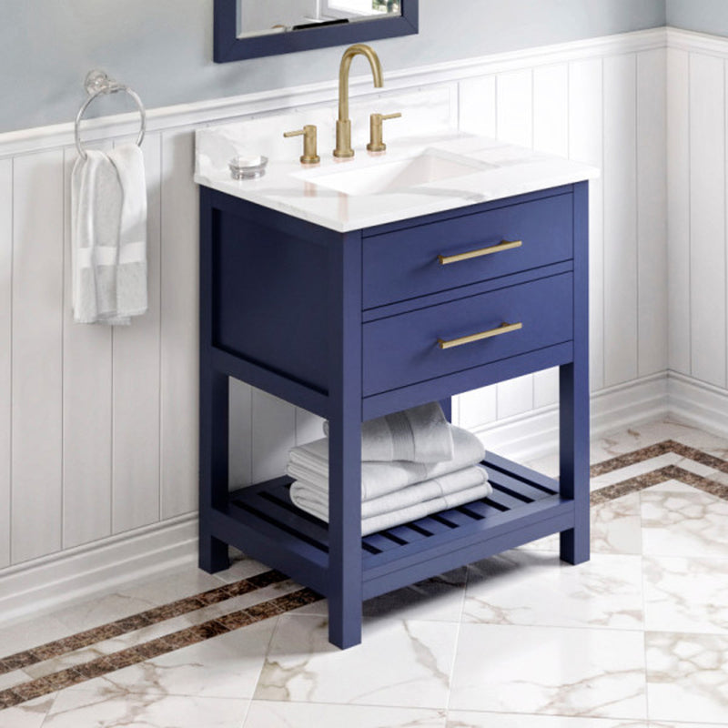 Jeffrey Alexander 30" Hale Blue Wavecrest Vanity Calacatta Vienna Quartz Vanity Top Undermount Rectangle Bowl VKITWAV30BLCQR